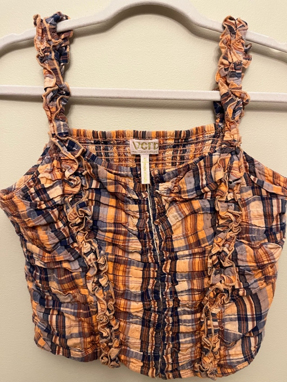 Anthropologie Verb by Pallavi Singhee Ruffled Plaid Tank Top Women's Size Small